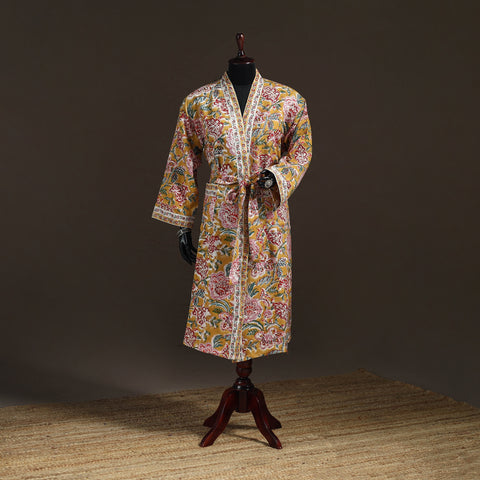 Sanganeri Hand Block Print Waffle Weave Cotton Bath Robe 02