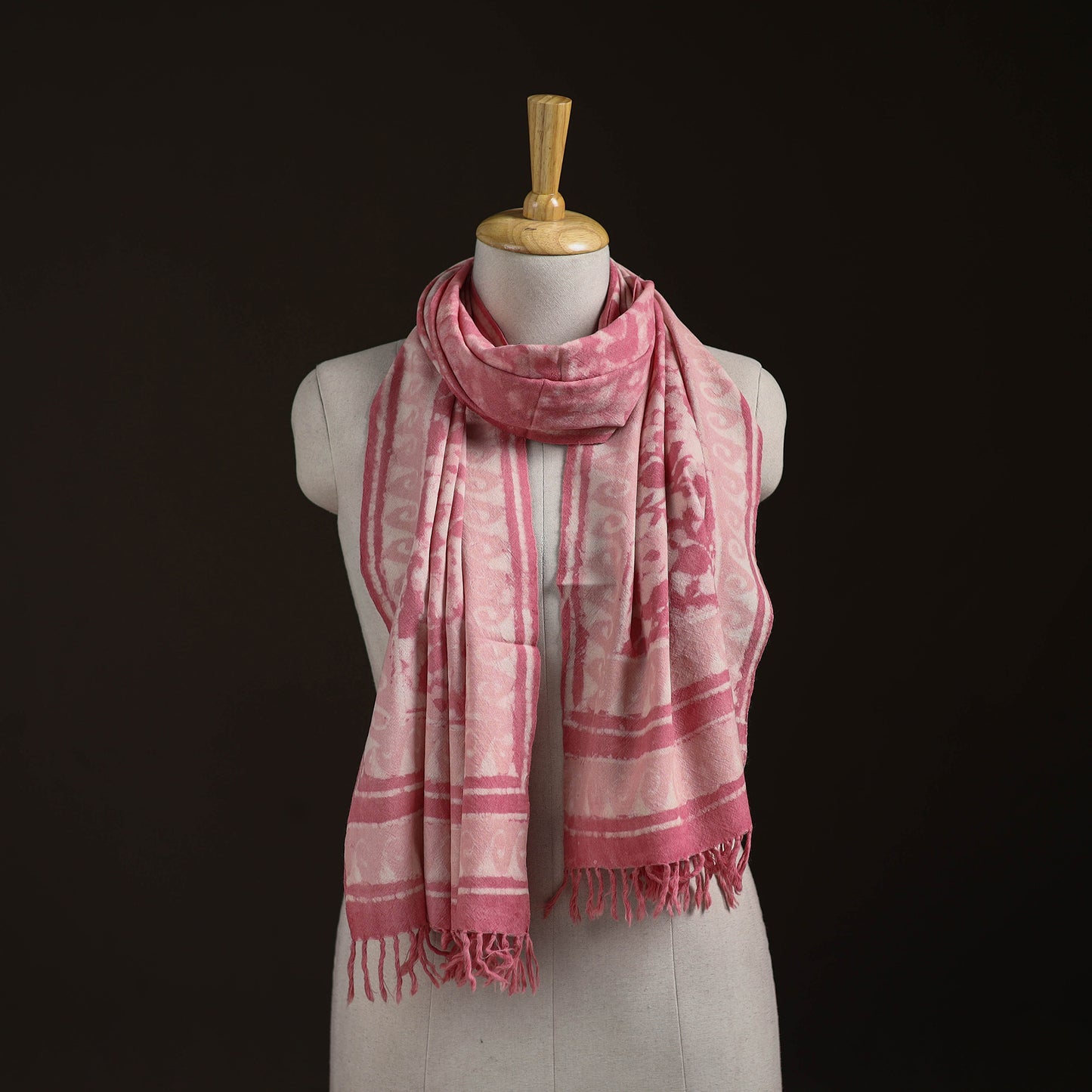 Bagru Dabu Hand Block Print Pure Merino Wool Handwoven Natural Dyed Stole 12