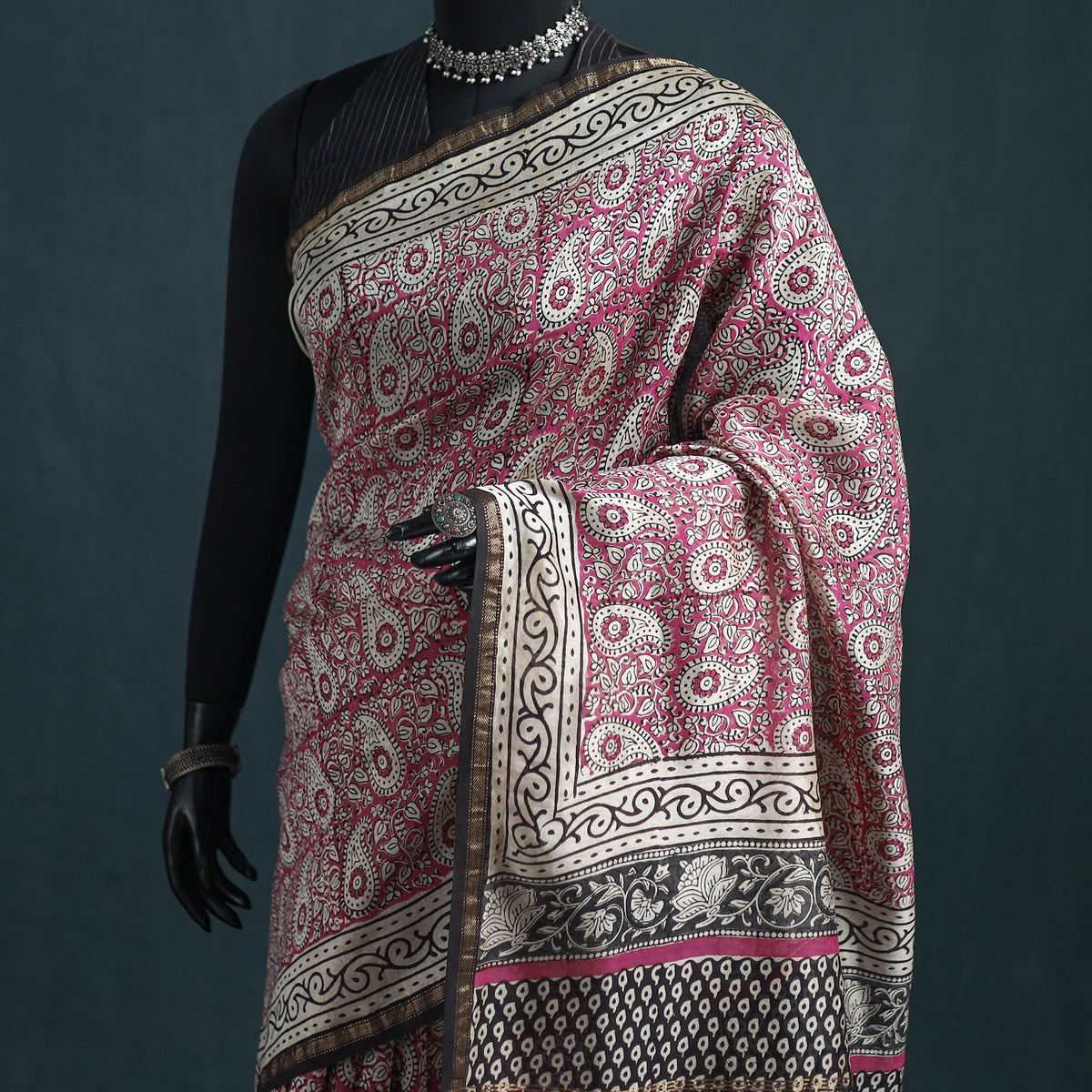 Bagru Hand Block Print Natural Dyed Mulberry Silk Saree 23
