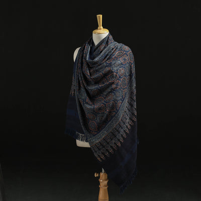 Kutch Handwoven Ajrakh Hand Block Print Merino Wool Shawl  49