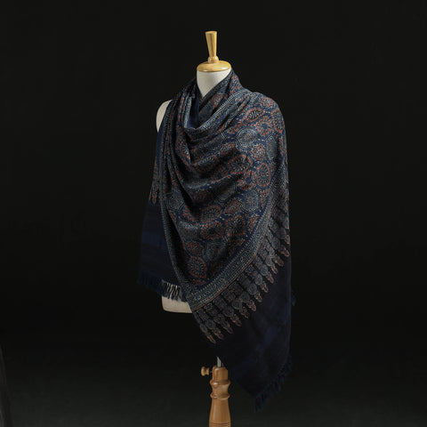 Kutch Handwoven Ajrakh Hand Block Print Merino Wool Shawl  49