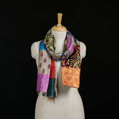 Bengal Kantha Handwork Patchwork Reversible Silk Stole 371