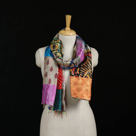 Bengal Kantha Handwork Patchwork Reversible Silk Stole 371