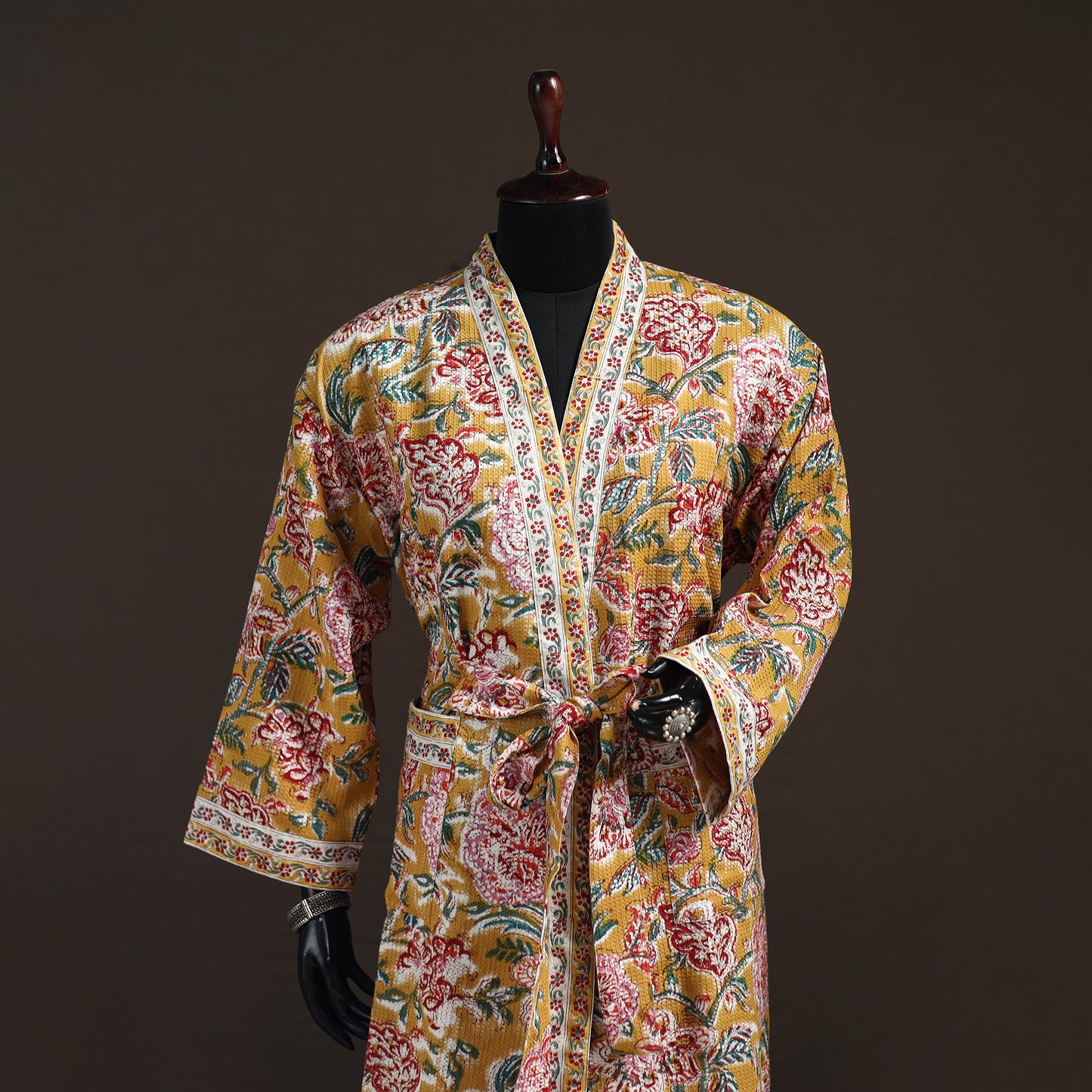 Sanganeri Hand Block Print Waffle Weave Cotton Bath Robe 02