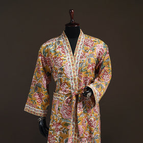 Sanganeri Hand Block Print Waffle Weave Cotton Bath Robe 02