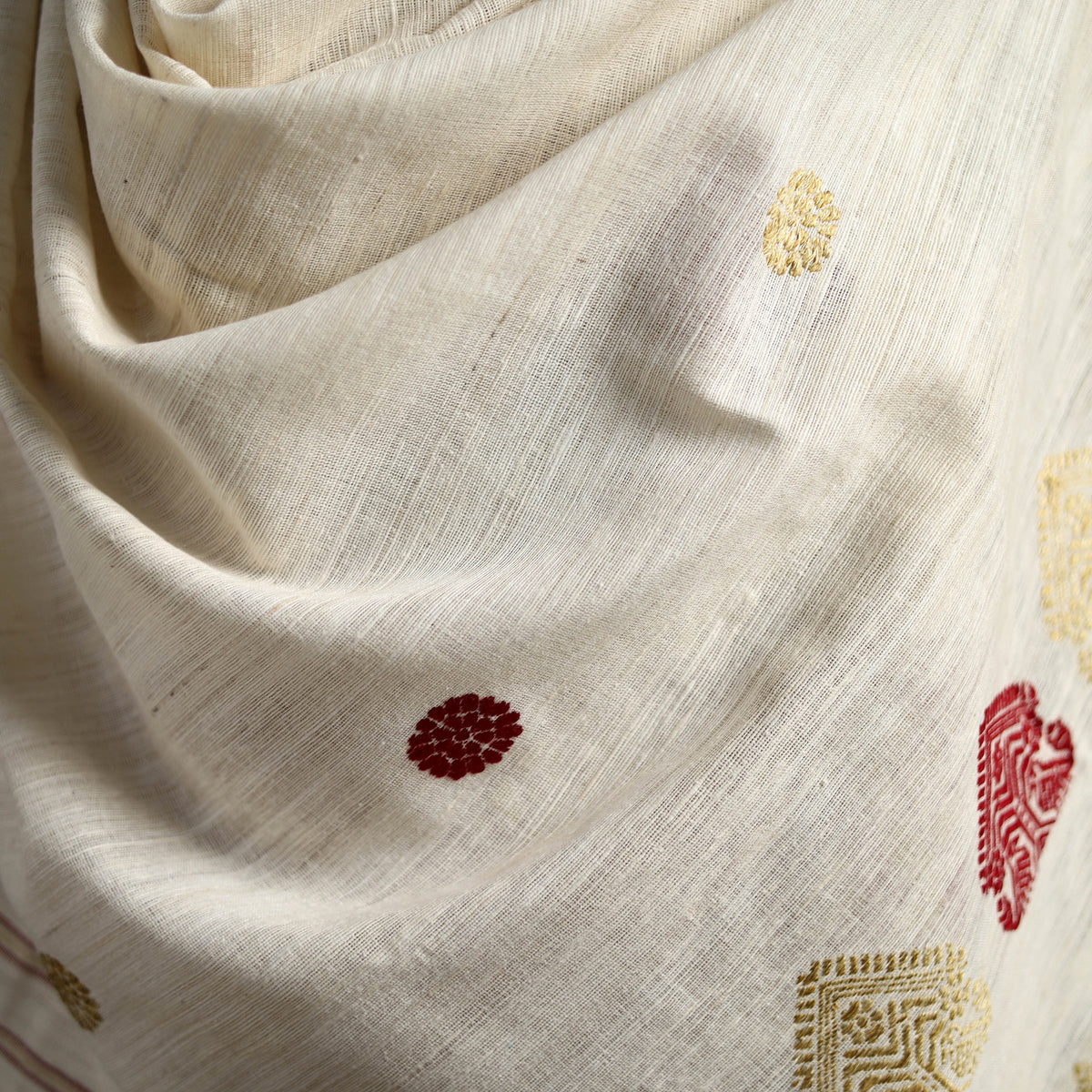 White - Handspun Handwoven Pure Eri Silk Aari Hand Embroidered Shawl of Assam 18