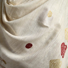 White - Handspun Handwoven Pure Eri Silk Aari Hand Embroidered Shawl of Assam 18