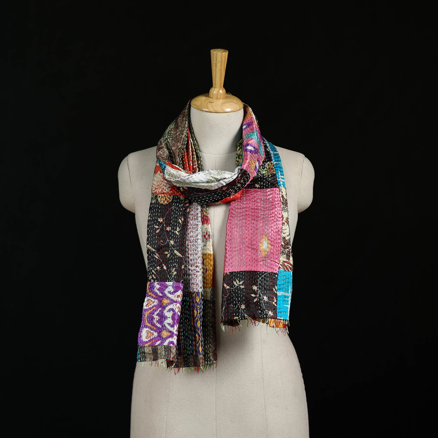 Bengal Kantha Handwork Patchwork Reversible Silk Stole 372