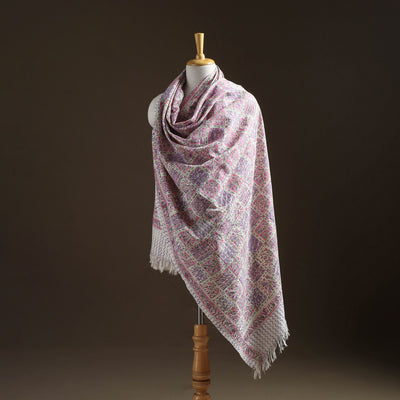 Floral Sanganeri Print Pure Merino Wool Handwoven Shawl 36