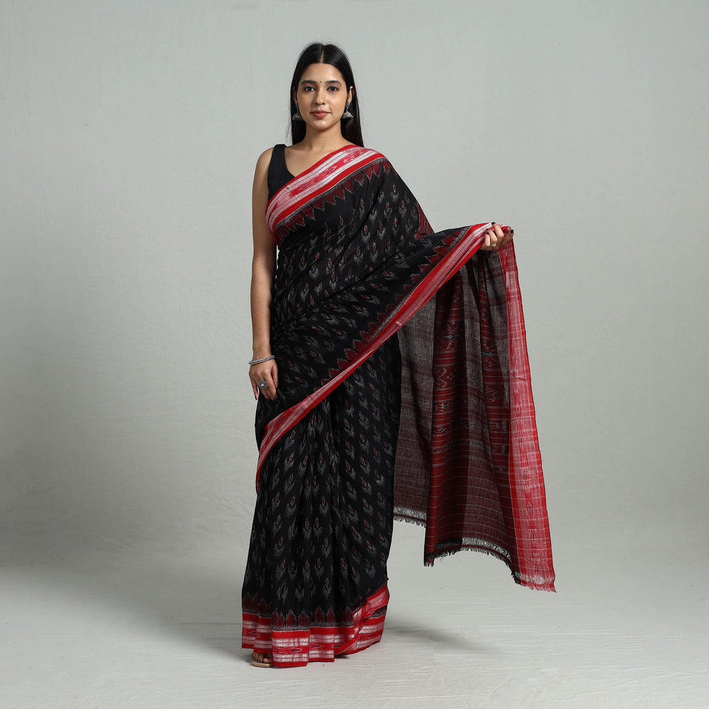 Black - Ikat Weave Handloom Cotton Sambalpuri Saree 20