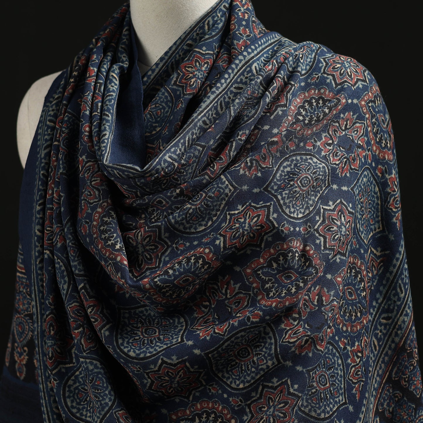 Kutch Handwoven Ajrakh Hand Block Print Merino Wool Shawl  49