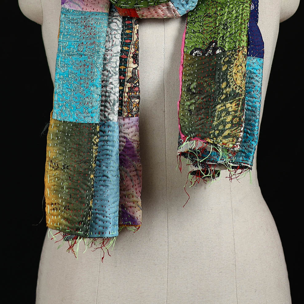 Bengal Kantha Handwork Patchwork Reversible Silk Stole 373
