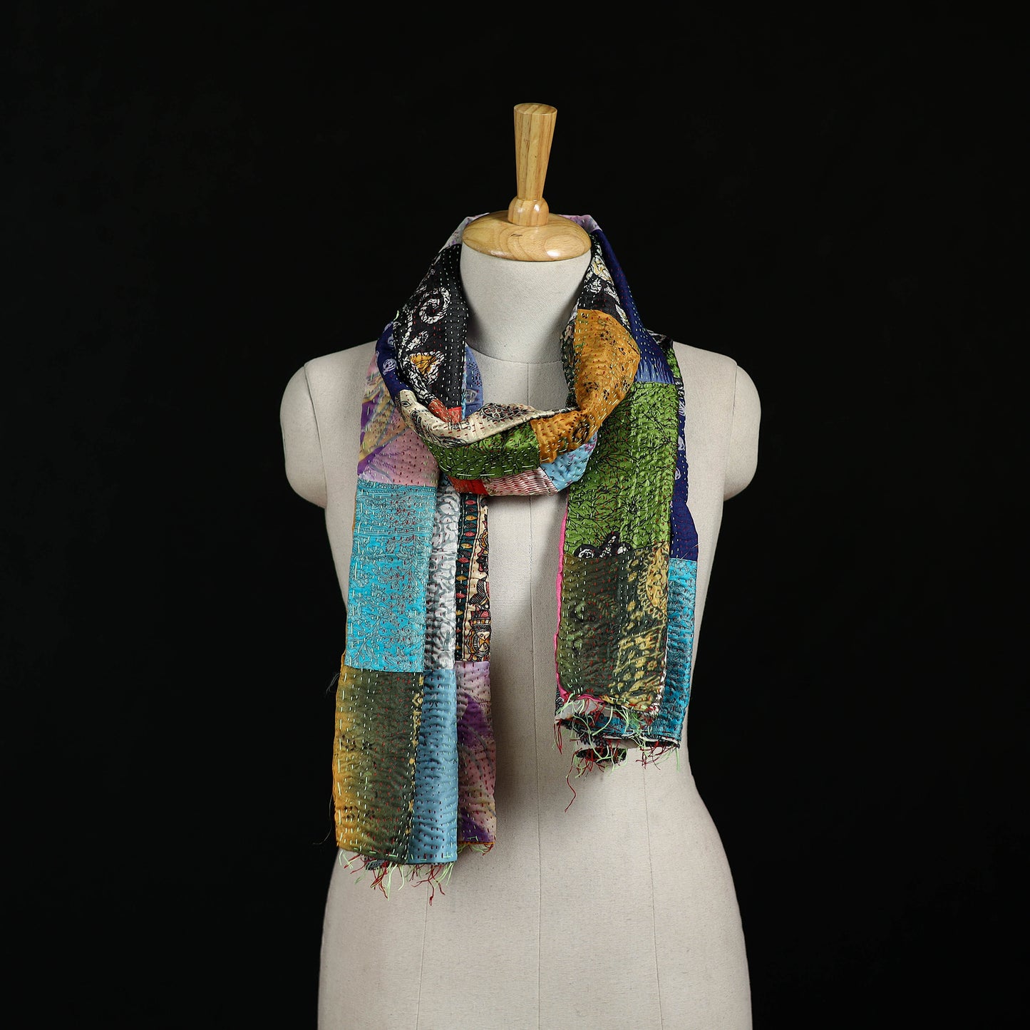 Bengal Kantha Handwork Patchwork Reversible Silk Stole 373