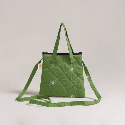 Green - Handcrafted Quilted Sling Bag 15