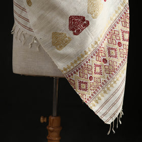 White - Handspun Handwoven Pure Eri Silk Aari Hand Embroidered Shawl of Assam 18