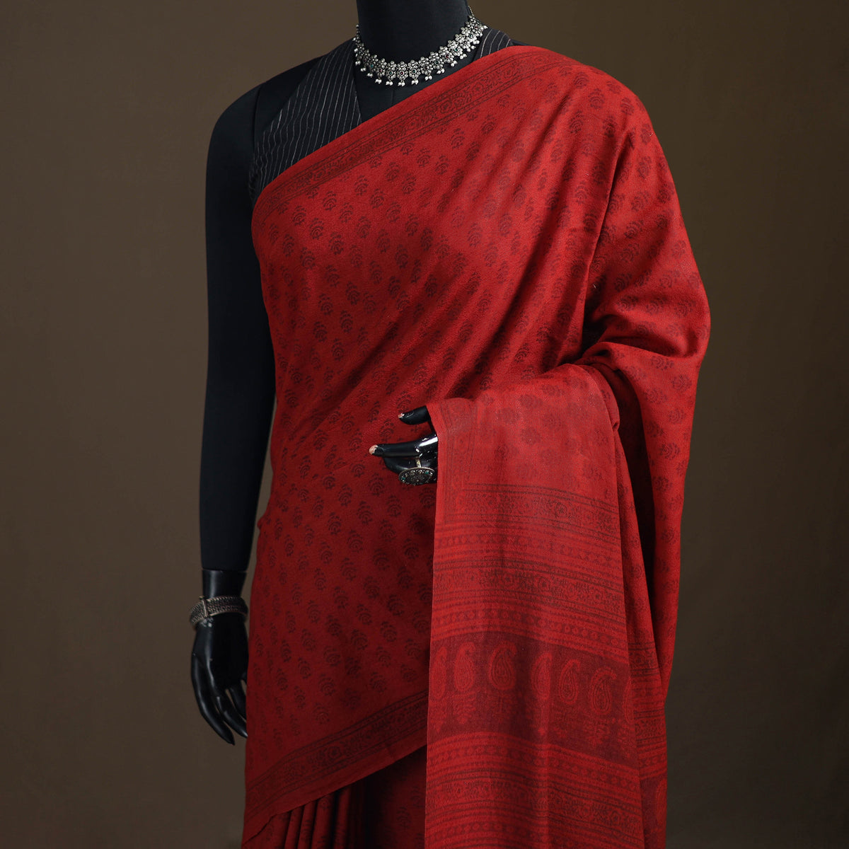 Handwoven Merino Wool Natural Dyed Hand Block Print Bagh Saree 05