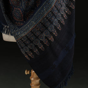 Kutch Handwoven Ajrakh Hand Block Print Merino Wool Shawl  49
