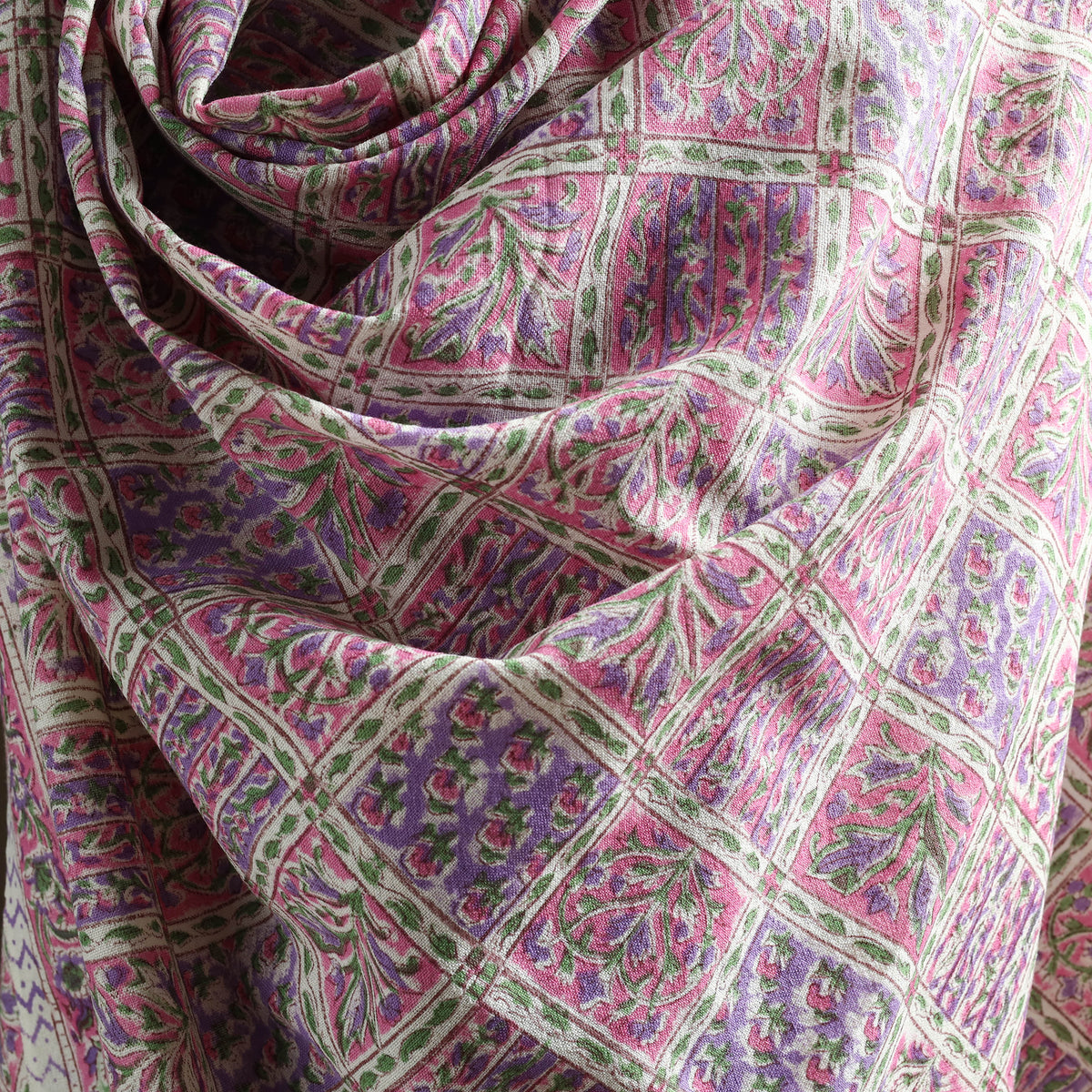 Floral Sanganeri Print Pure Merino Wool Handwoven Shawl 36