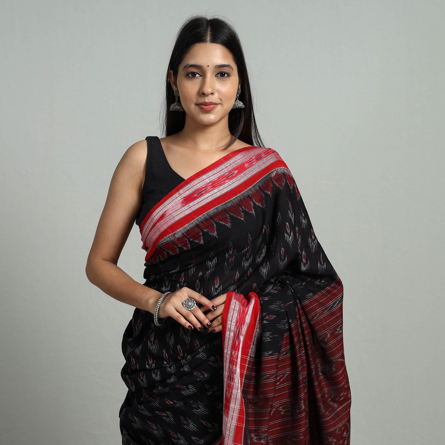 Black - Ikat Weave Handloom Cotton Sambalpuri Saree 20