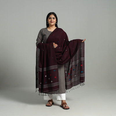 Brown - Handloom Cotton Burdwan Jamdani Dupatta 17