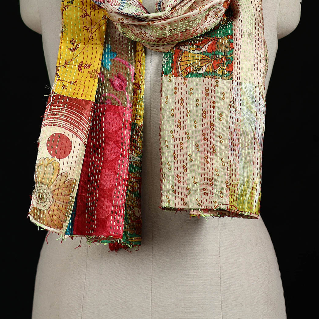 Bengal Kantha Handwork Patchwork Reversible Silk Stole 374