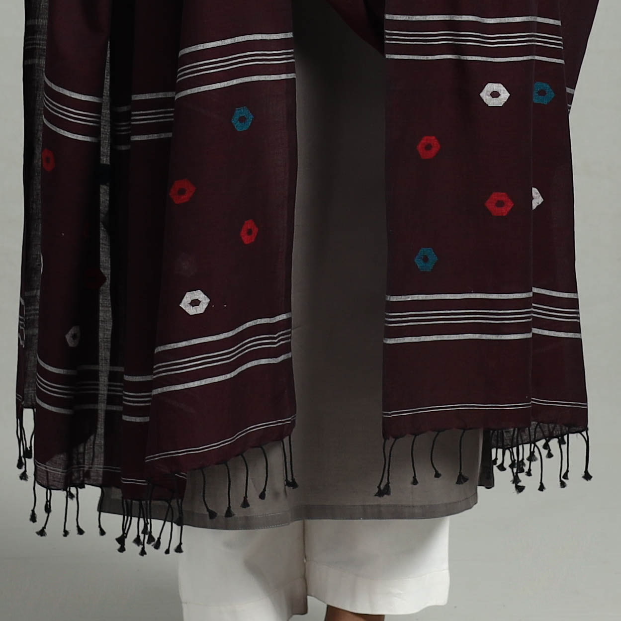 Brown - Handloom Cotton Burdwan Jamdani Dupatta 17