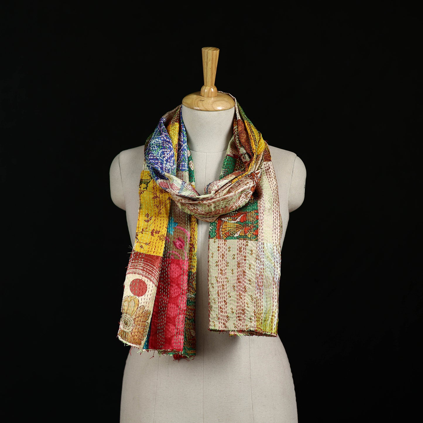 Bengal Kantha Handwork Patchwork Reversible Silk Stole 374
