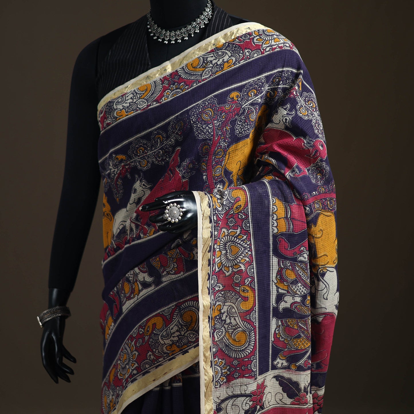 Kalamkari Printed Kota Doria Cotton Saree 35