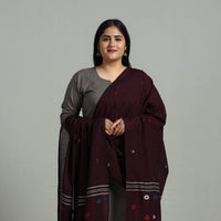 Brown - Handloom Cotton Burdwan Jamdani Dupatta 17