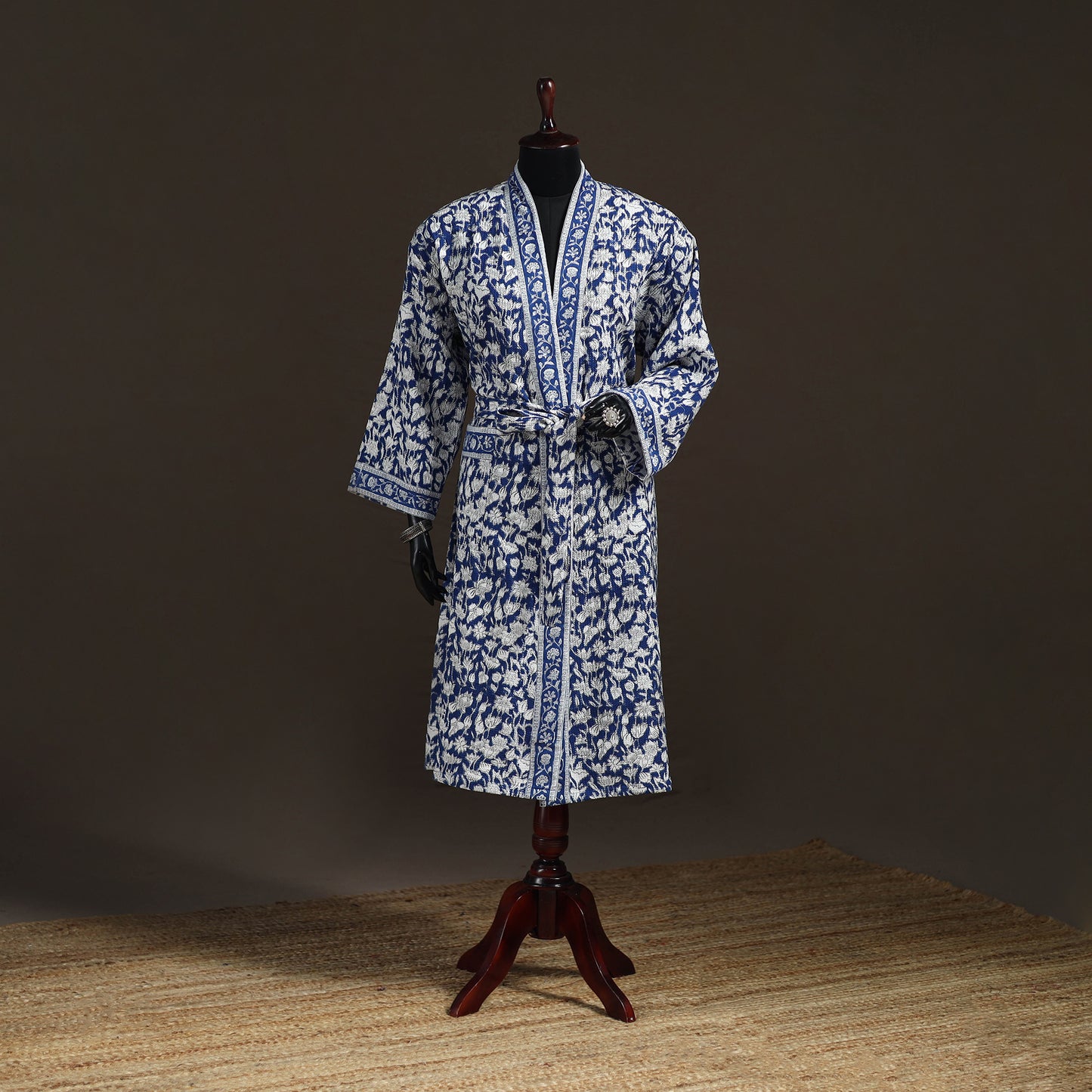 Sanganeri Hand Block Print Waffle Weave Cotton Bath Robe 03