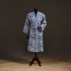 Sanganeri Hand Block Print Waffle Weave Cotton Bath Robe 03