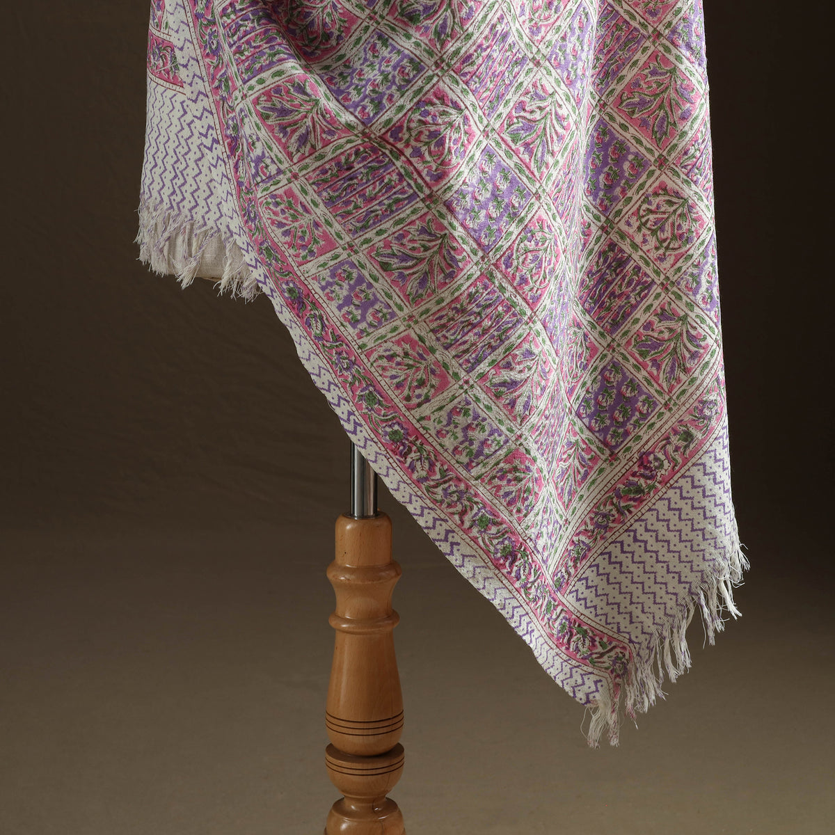 Floral Sanganeri Print Pure Merino Wool Handwoven Shawl 36