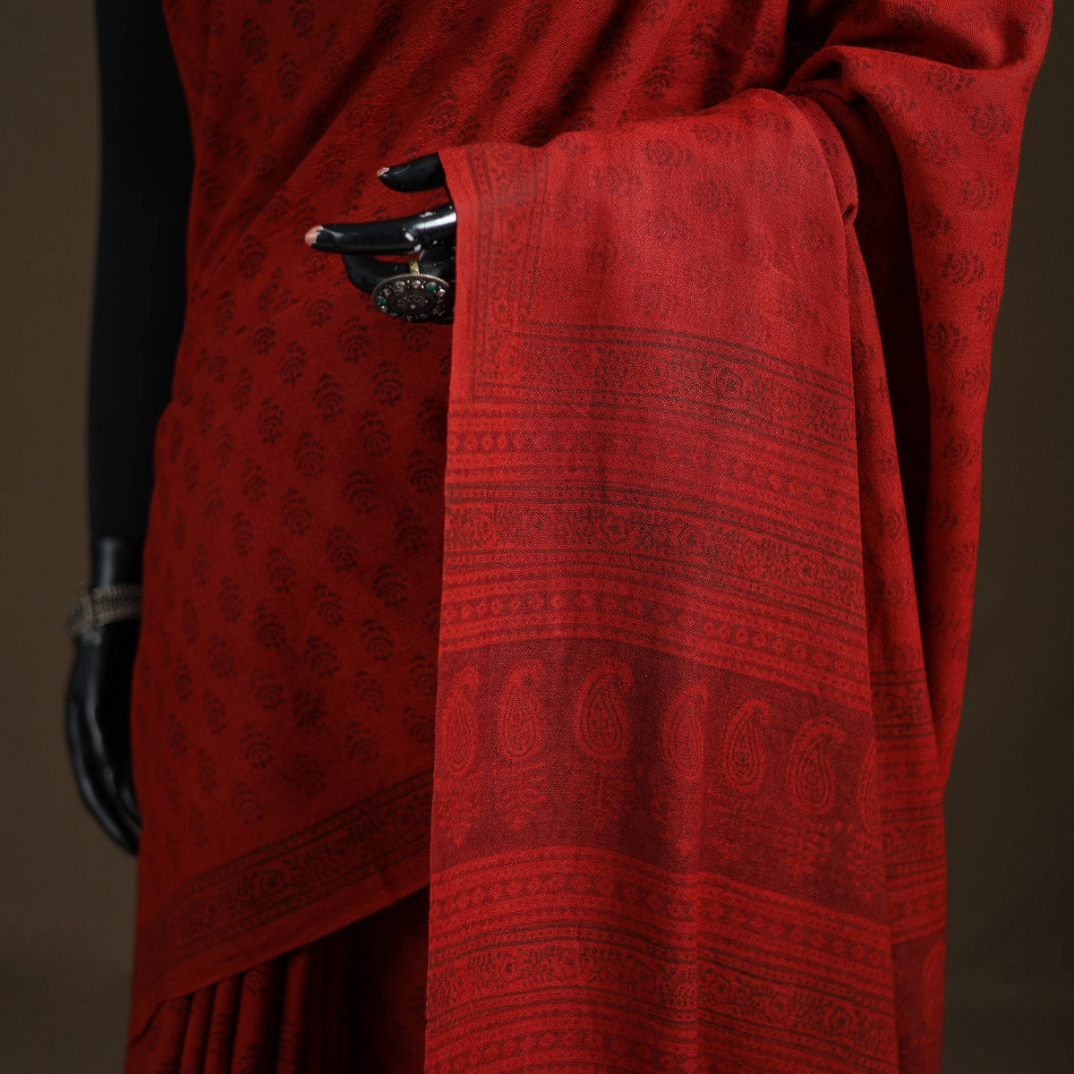 Handwoven Merino Wool Natural Dyed Hand Block Print Bagh Saree 05