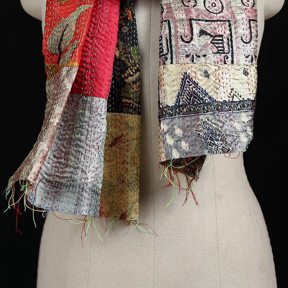 Bengal Kantha Handwork Patchwork Reversible Silk Stole 375