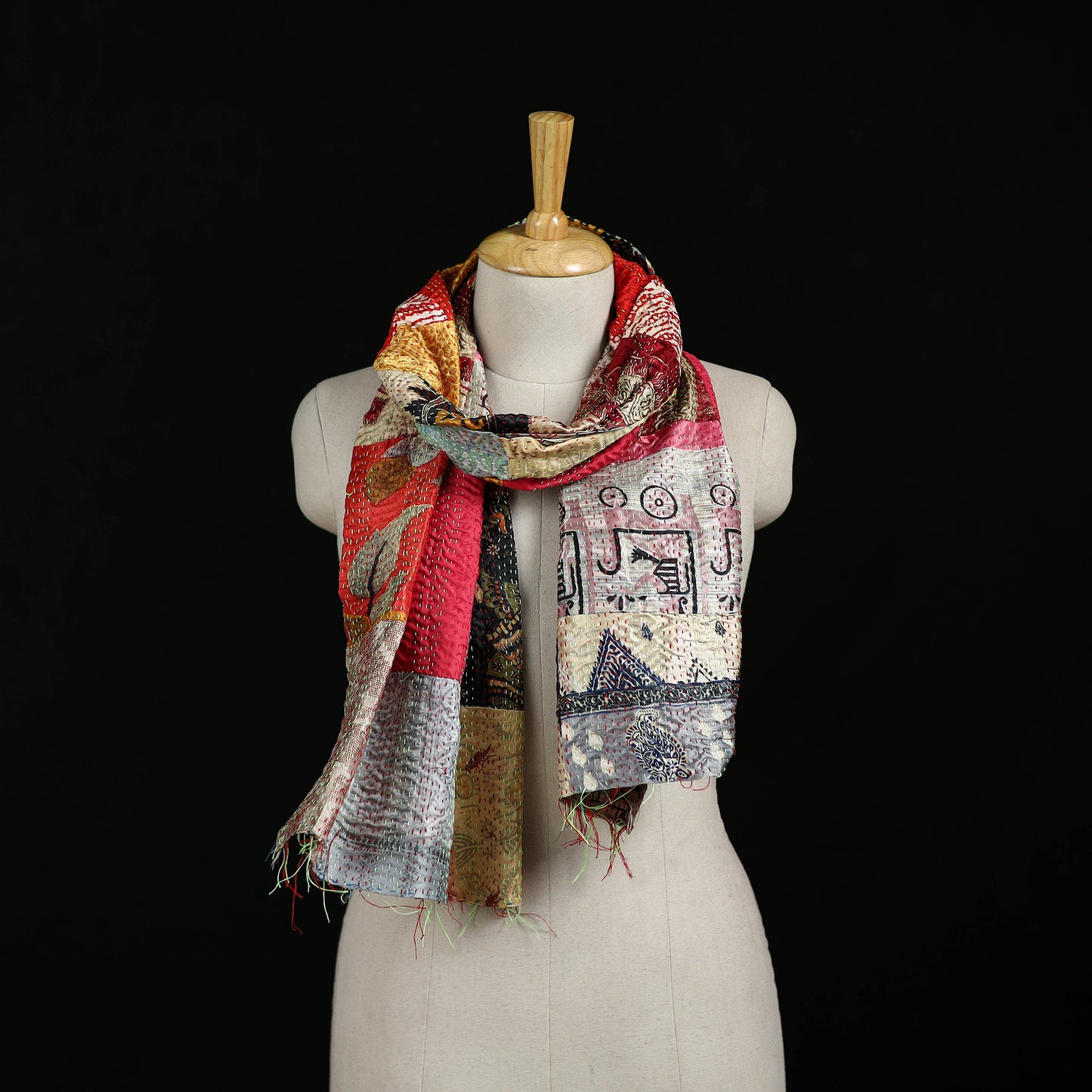Bengal Kantha Handwork Patchwork Reversible Silk Stole 375