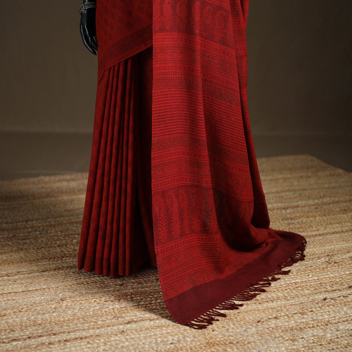 Handwoven Merino Wool Natural Dyed Hand Block Print Bagh Saree 05