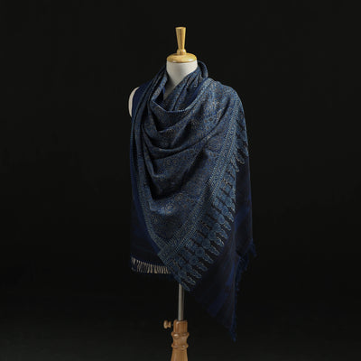 Kutch Handwoven Ajrakh Hand Block Print Merino Wool Shawl  50