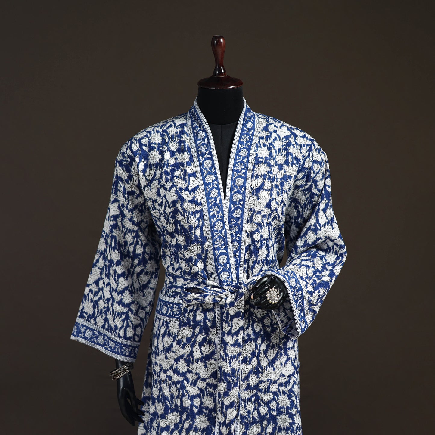 Sanganeri Hand Block Print Waffle Weave Cotton Bath Robe 03
