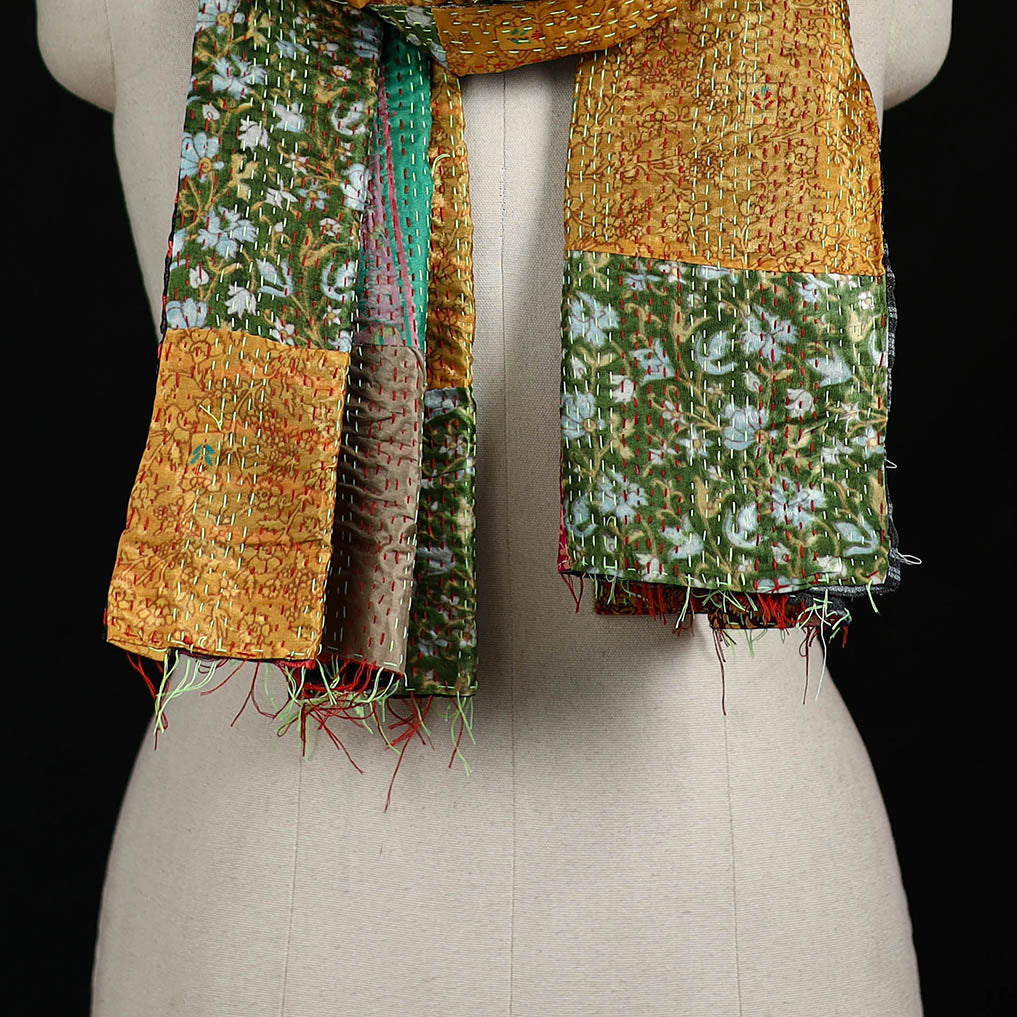 Bengal Kantha Handwork Patchwork Reversible Silk Stole 376
