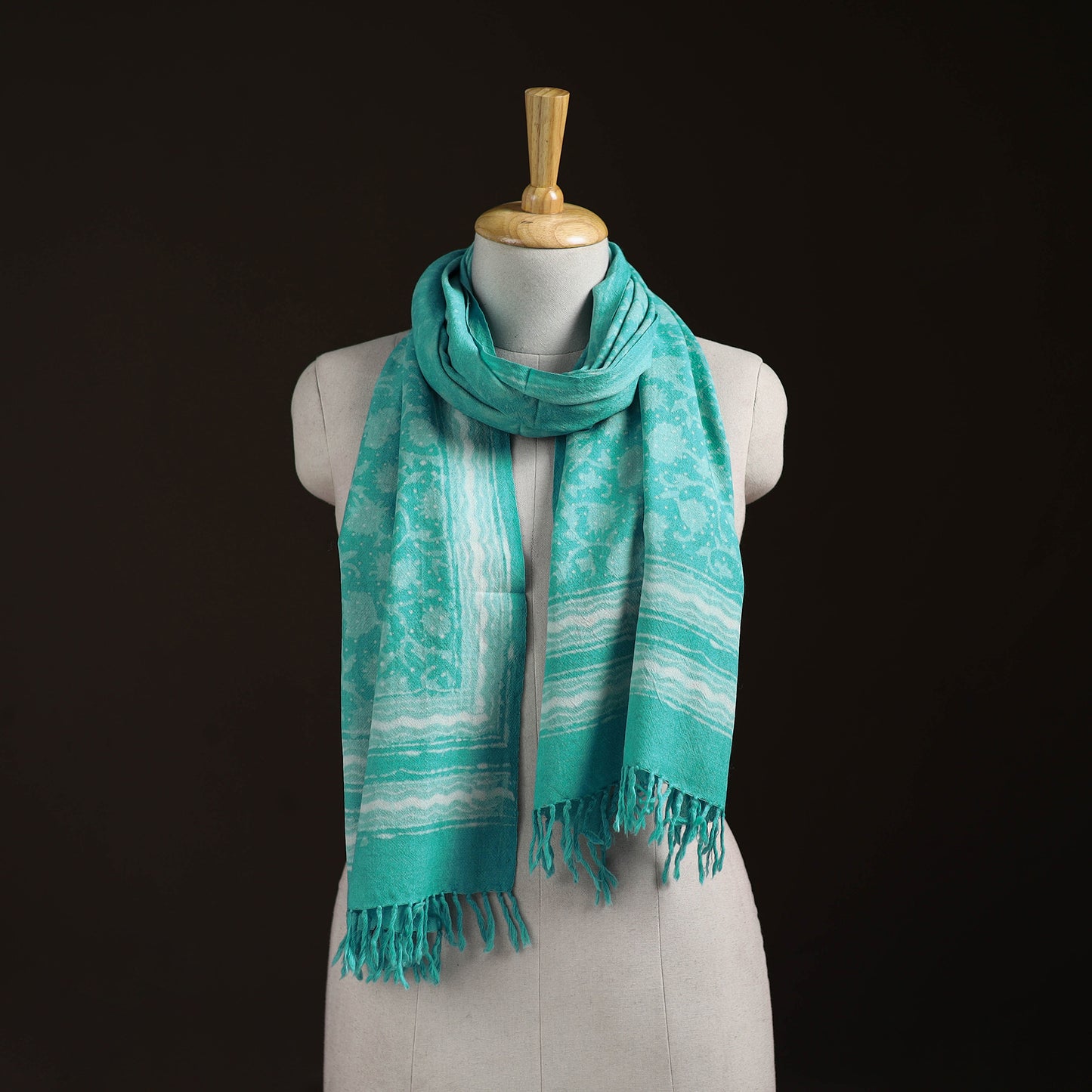 Bagru Dabu Hand Block Print Pure Merino Wool Handwoven Natural Dyed Stole 07