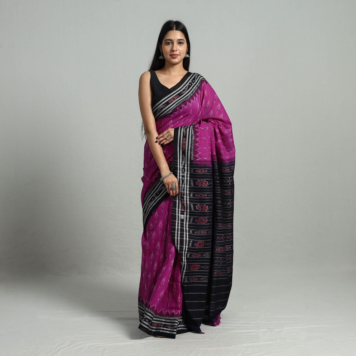 Purple - Ikat Weave Handloom Cotton Sambalpuri Saree 21