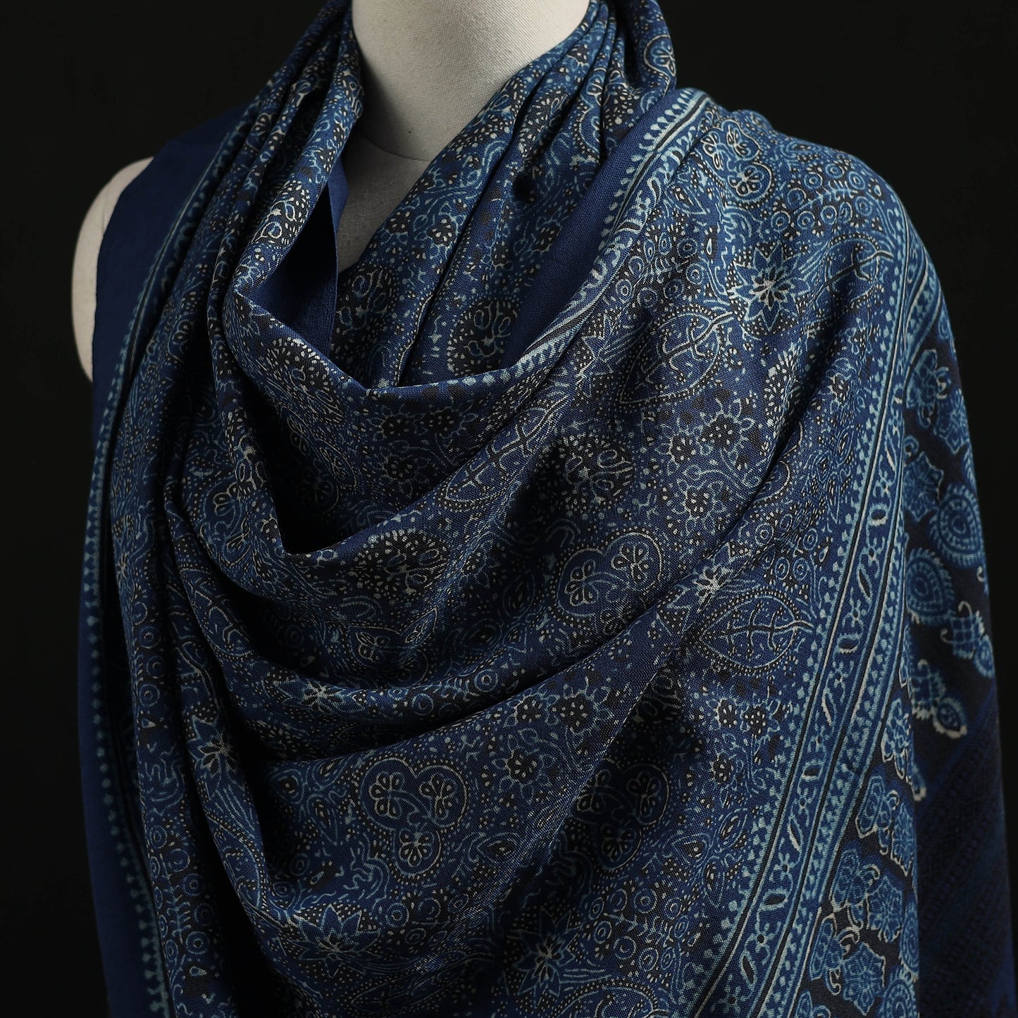 Kutch Handwoven Ajrakh Hand Block Print Merino Wool Shawl  50