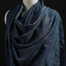 Kutch Handwoven Ajrakh Hand Block Print Merino Wool Shawl  50