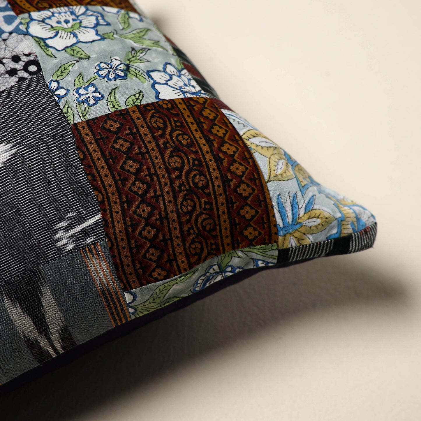 Multicolor Handcrafted Cotton Patchwork Cushion Cover