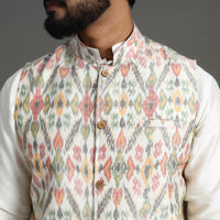 Multicolor - Silk Cotton Handwoven Pochampally Ikat Nehru Jacket 02