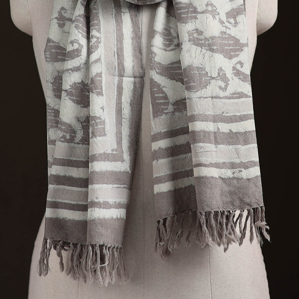 Bagru Dabu Hand Block Print Pure Merino Wool Handwoven Natural Dyed Stole 06