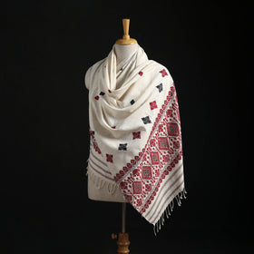 White - Handspun Handwoven Pure Eri Silk Aari Hand Embroidered Shawl of Assam 19
