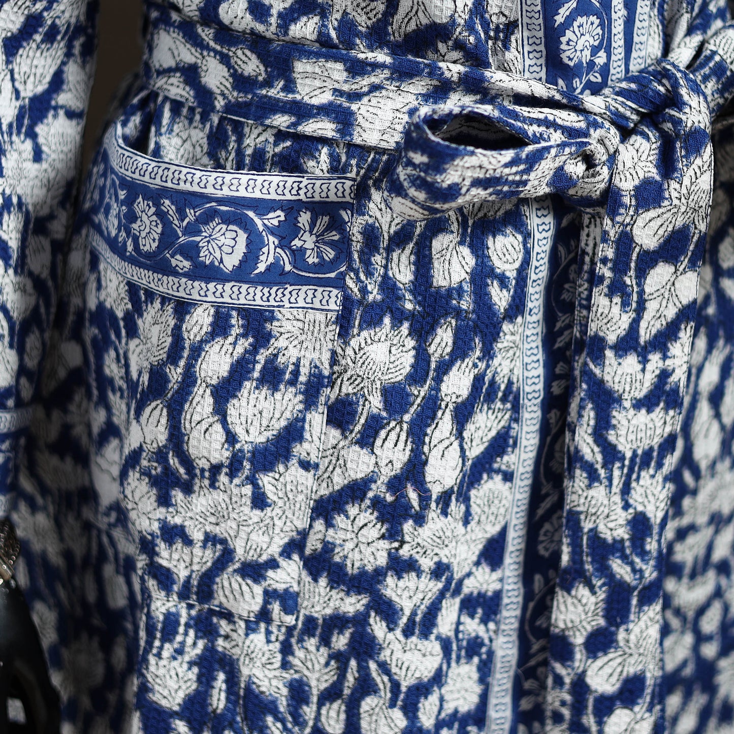 Sanganeri Hand Block Print Waffle Weave Cotton Bath Robe 03
