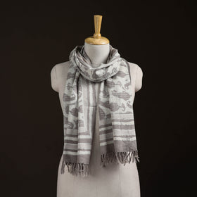 Bagru Dabu Hand Block Print Pure Merino Wool Handwoven Natural Dyed Stole 06
