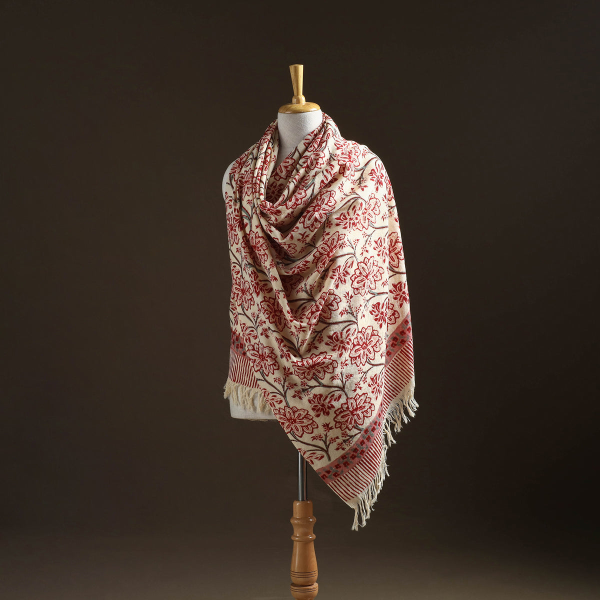 Floral Sanganeri Print Pure Merino Wool Handwoven Shawl 37